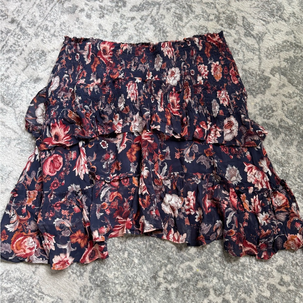 Anthropologie Navy and Red Floral Skirt Sz L